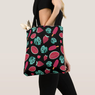 Bolsa Tote Folhas de picolé, cereja, morango e melancia