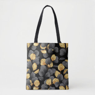 Bolsa Tote Folhas de preto e ouro. Padrão