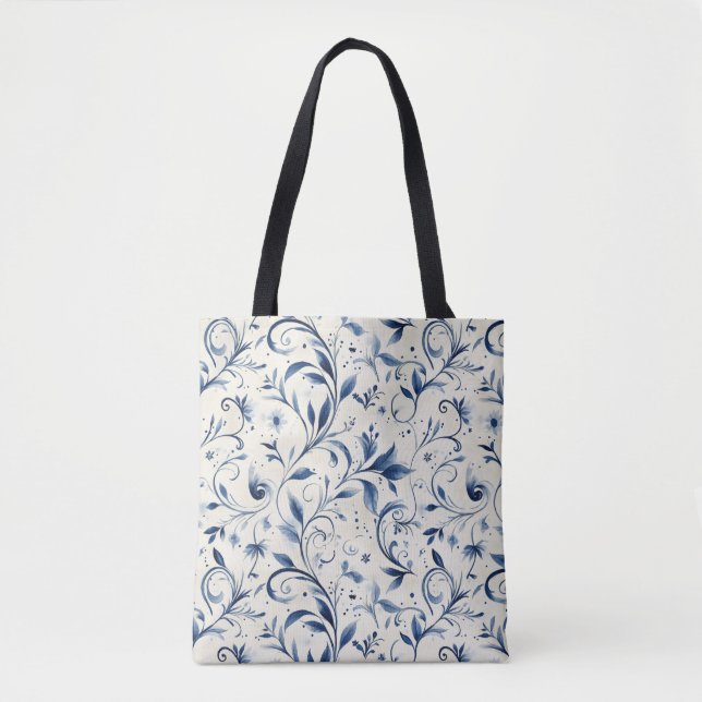 Bolsa Tote Folhas de salsa azul Elegante - Fundo branco (2) (Frente)
