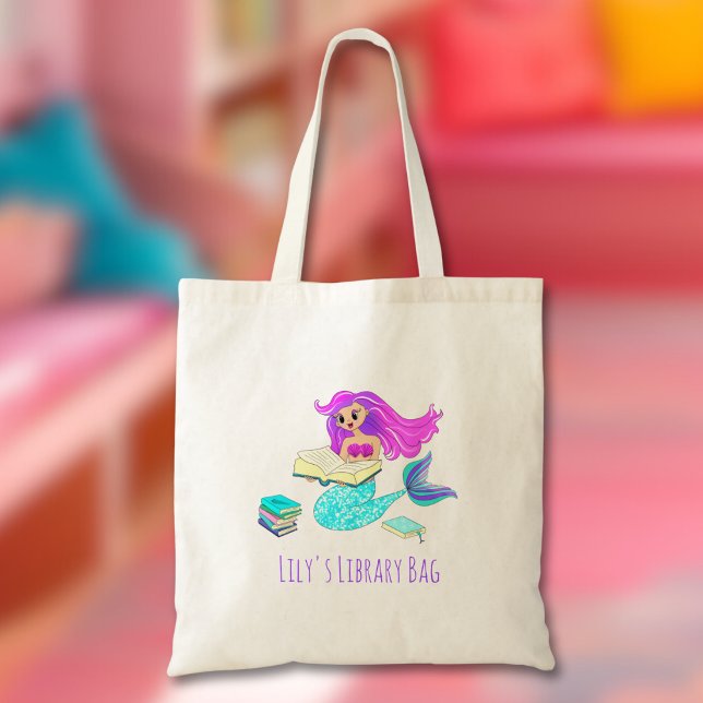 Bolsa Tote Folhas de Sereia que Leem Biblioteca Livros Nome d (Criador carregado)