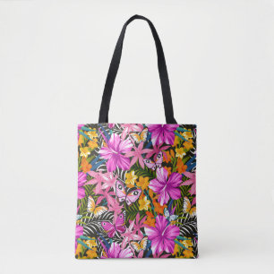 Bolsa Tote Folhas e flores tropicais