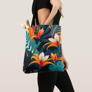 Bolsa Tote Folhas e flores tropicais coloridas e elegantes