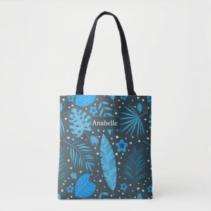 Bolsa Tote Folhas e Flores Tropicais Exóticas Azuis personali