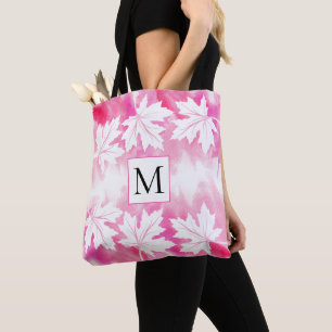 Bolsa Tote Folhas e monograma de lavagem a aquarela cor-de-ro