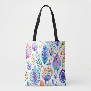 Bolsa Tote Folhas e Penas Coloridas Boho