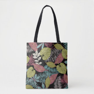 Bolsa Tote Folhas escuras tropicais: Design de padrão têxtil