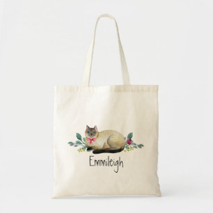 Bolsa Tote Folhas Florais Roxas de Gato Simples, Cuecas Perso