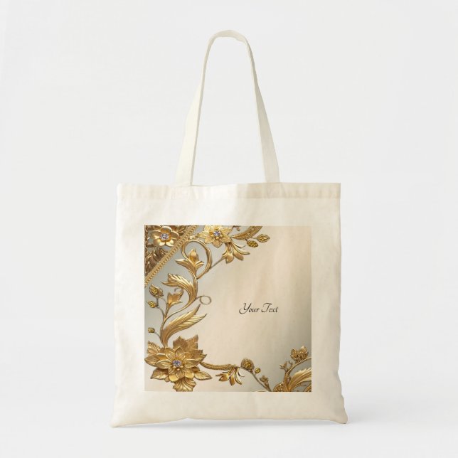 Bolsa Tote Folhas Onduladas Douradas Florais (Frente)