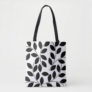 Bolsa Tote Folhas Pretas Tropical Moderno
