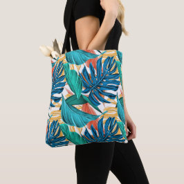 Bolsa Tote Folhas tropicais coloridas, design de padrão exóti