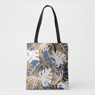 Bolsa Tote Folhas Tropicais Coloridas Fundo Laranja