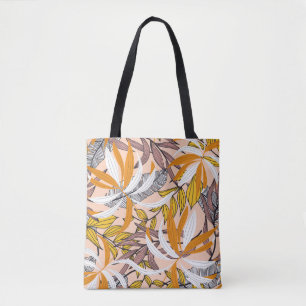 Bolsa Tote Folhas tropicais coloridas, padrão de fundo bege