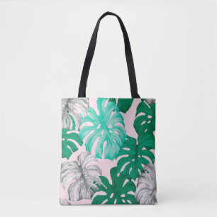 Bolsa Tote Folhas tropicais de monstera ilustração desenhad