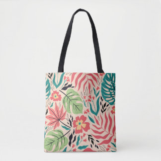 Bolsa Tote Folhas tropicais e flores: Fusão de safra