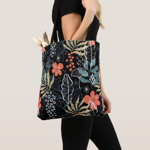 Bolsa Tote Folhas tropicais e padrão de flores