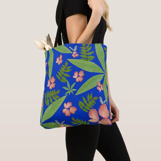 Bolsa Tote Folhas tropicais em azul (Close Up)