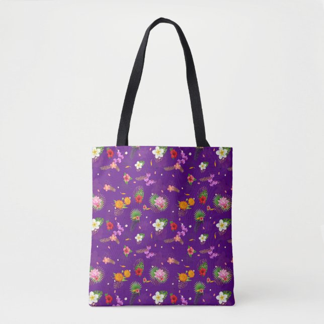Bolsa Tote Folhas tropicais em roxo (Frente)