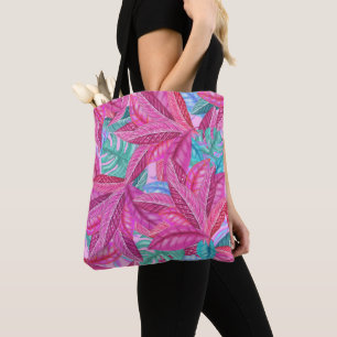 Bolsa Tote Folhas tropicais modernas, rosa e verde