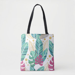 Bolsa Tote Folhas tropicais. Padrão botânico uniforme. Vint