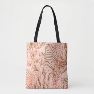 Bolsa Tote Folhas Tropicais: Padrão Criativo Desenhado À Mão.
