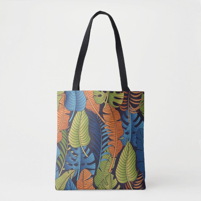 Bolsa Tote Folhas tropicais, padrão floral sem costura. (Frente)
