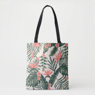 Bolsa Tote Folhas tropicais, papel de parede de praia alegre.