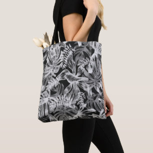Bolsa Tote Folhas Tropicais Pretas e Brancas
