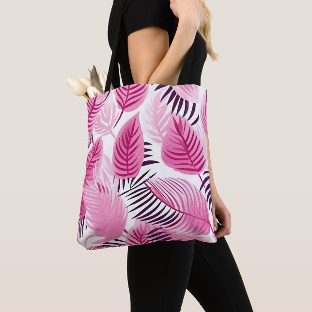 Bolsa Tote Folhas Tropicais Rosa (Close Up)