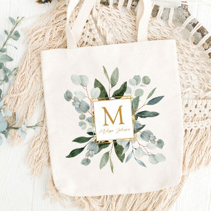 Bolsa Tote Folhas Tropicais Verde Monograma Aquarela