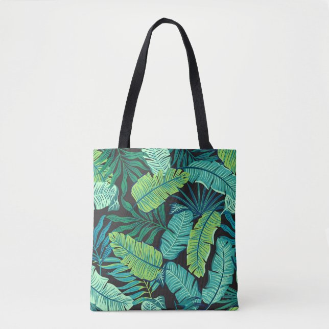 Bolsa Tote Folhas tropicais verdes: padrão de colheita. (Frente)
