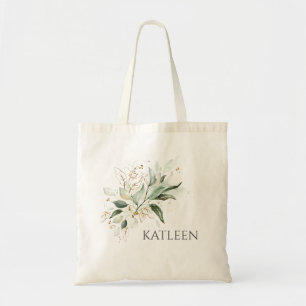 Bolsa Tote Folhas Verdejantes Douradas Elegantes Modernas