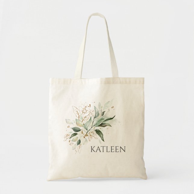 Bolsa Tote Folhas Verdejantes Douradas Elegantes Modernas (Frente)