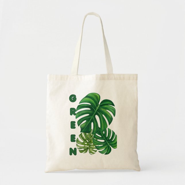 Bolsa Tote Folhas Verdes de Monstera (Frente)