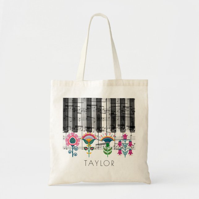 Bolsa Tote folheto arte escandinava flores nome musical (Frente)