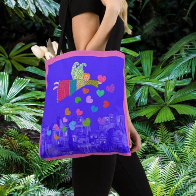 Bolsa Tote Folk Art Angel Hearts  (Perfect for spreading a little love while you shop!)