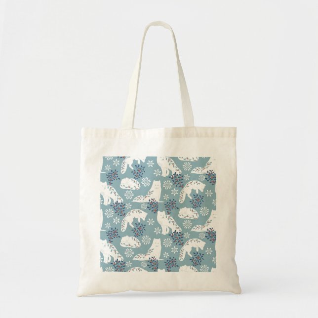 Bolsa Tote Folk Art Artic Fox in the Snow with Holly (Frente)