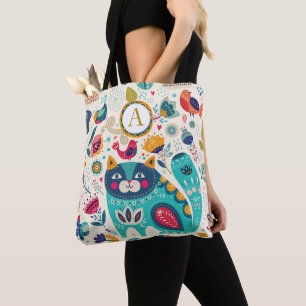 Bolsa Tote Folk Art Decorative Birds Flores Personalizadas