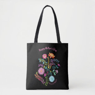 Bolsa Tote Folk Flowers Dia de as mães - Watercolor Named