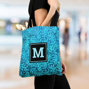 Bolsa Tote Folograma de monograma turquesa ousado personalida