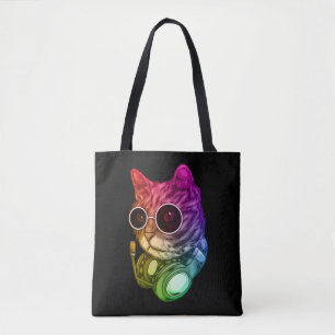 Bolsa Tote Fones de ouvido Coloridos De Gatos De Música Raver