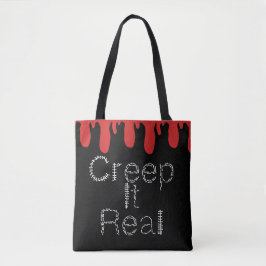 Bolsa Tote Fonte Desenhada à Mão Creepy Real para Halloween  