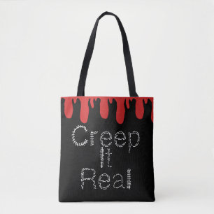 Bolsa Tote Fonte Desenhada à Mão Creepy Real para Halloween