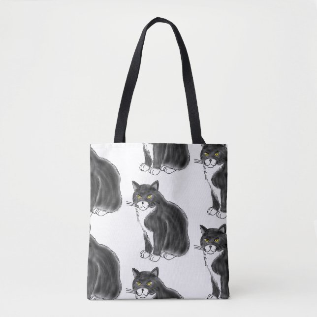 Bolsa Tote FooFooCat: Gato macio enorme do smoking (Frente)
