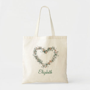 Bolsa Tote Forma Cardíaca de Floral de Supressão Personaliz
