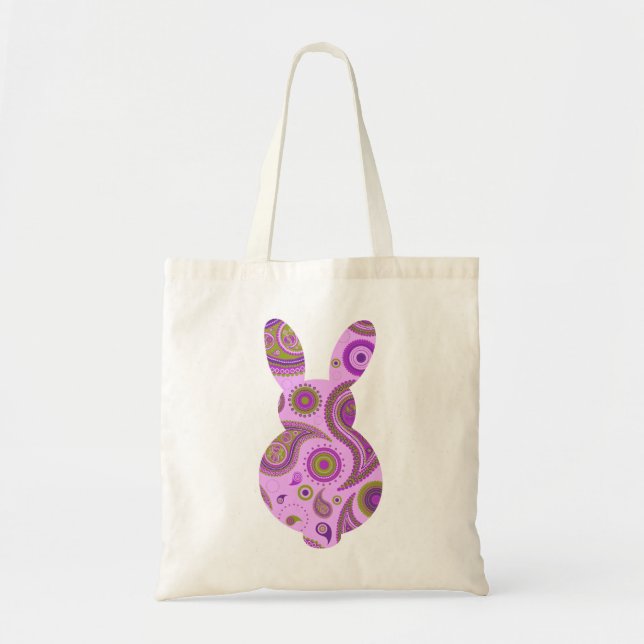 Bolsa Tote Forma de coelhinho de padrão rosa (Frente)