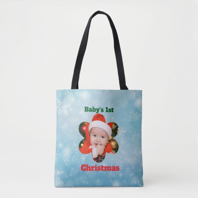 Bolsa Tote Forma de Flor Meu 1º Natal Foto (Frente)
