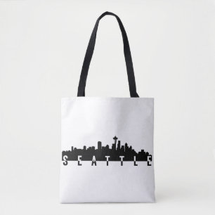 Bolsa Tote forma do preto da silhueta da skyline da cidade de