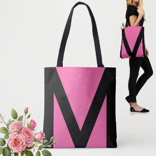 Bolsa Tote Forma Geométrica Abstrata em Preto e Rosa Neon