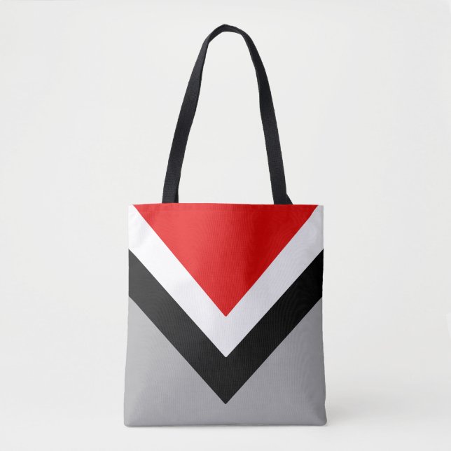 Bolsa Tote Forma Geométrica Moderna em Preto Cinza Vermelho e (Frente)