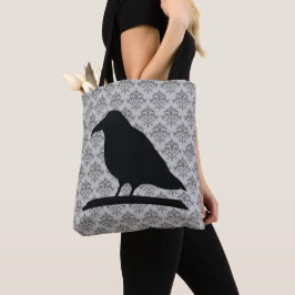 Bolsa Tote Forma Raven Preta De Pássaro Com Fundo Damasco